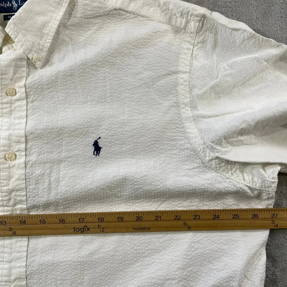 Ralph Lauren Seersucker Shirt Mens XXL White Button Classic Fit Summer Beach